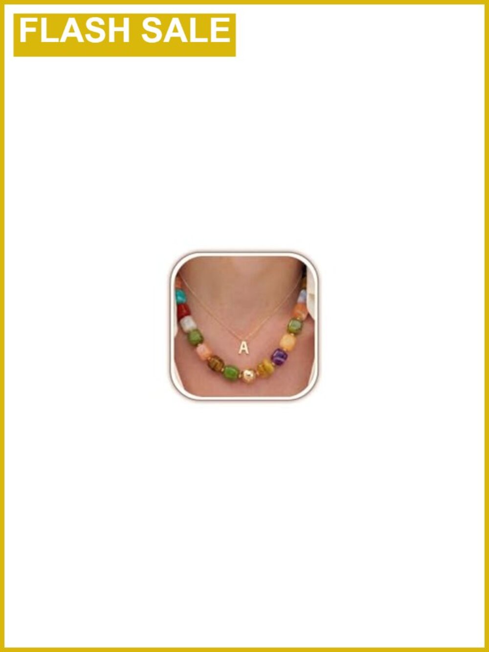 Chunky Beaded Statement Necklace Resin Gold-Tone Boho Summer Jewelry